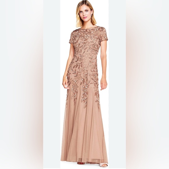 Adrianna Papell Sequin/Beaded Rose Gold Gown - Picture 1 of 11